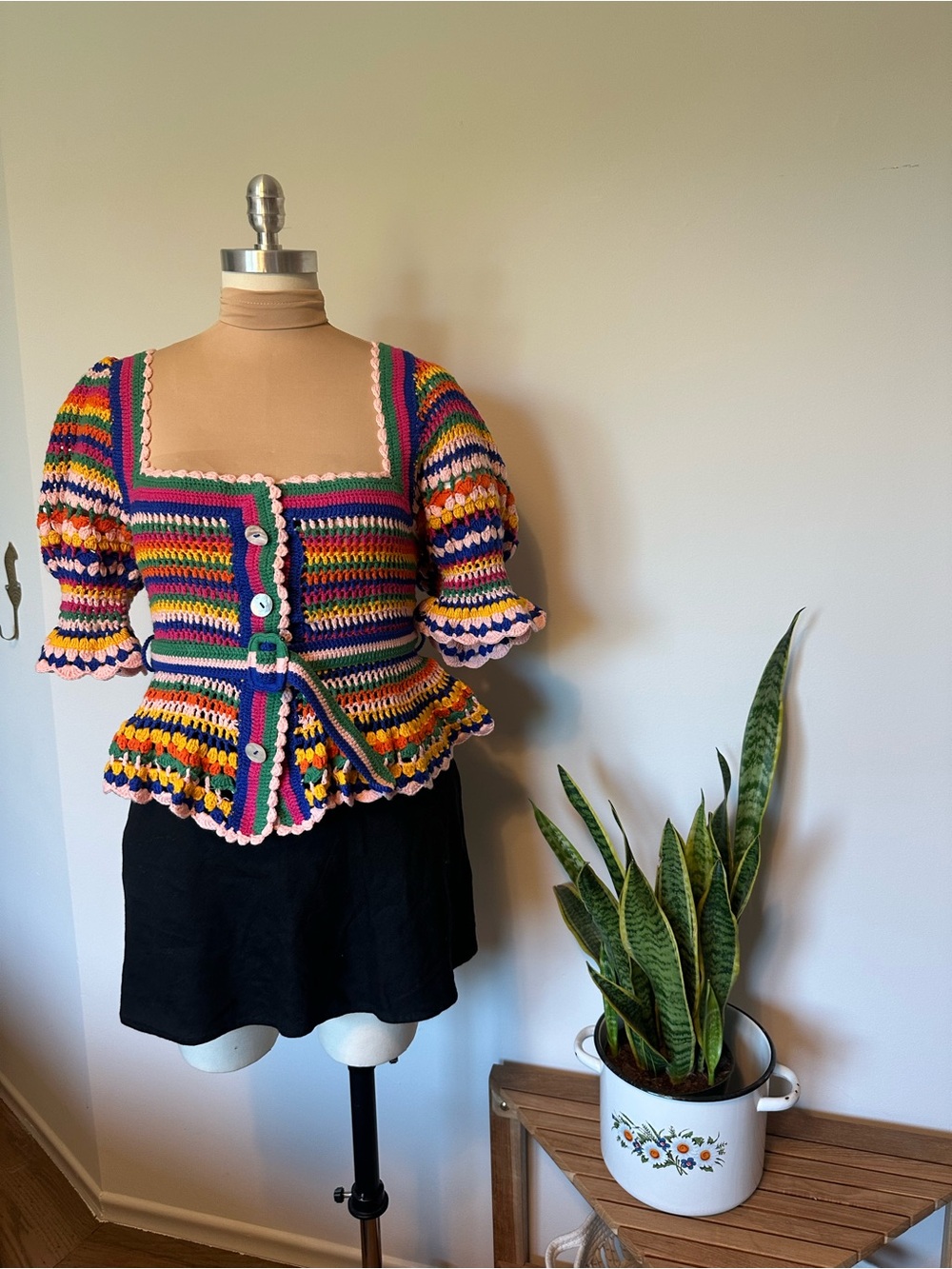 FARM Rio Multi Stitches Crochet Belted Top NWT S